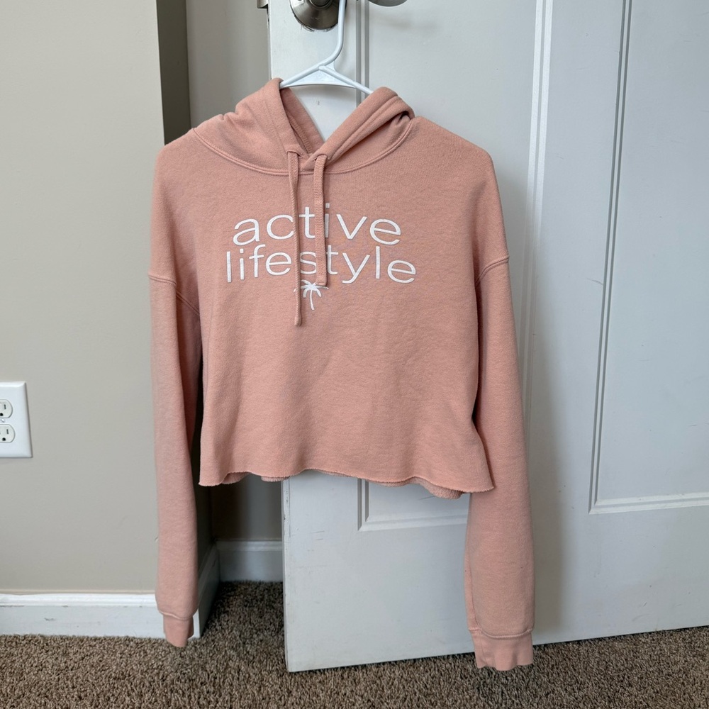 Active Lifestyle Soft Pink Fleece Hoodie Cropped Size Small